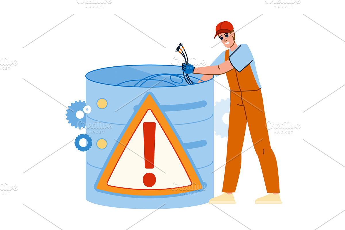 Technician fixing database server, a Technology Illustration by pikepicture