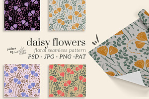 Daisy flowers seamless patterns