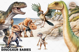 Watercolor Baby Dinosaurs