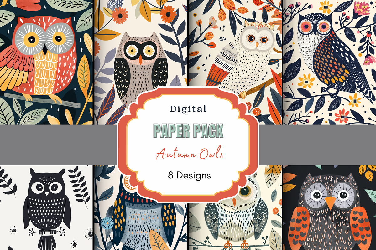 Autumn Owl Digital Paper, an Animal Illustration by Paper & Pattern Studio (Photo 1 of 8)