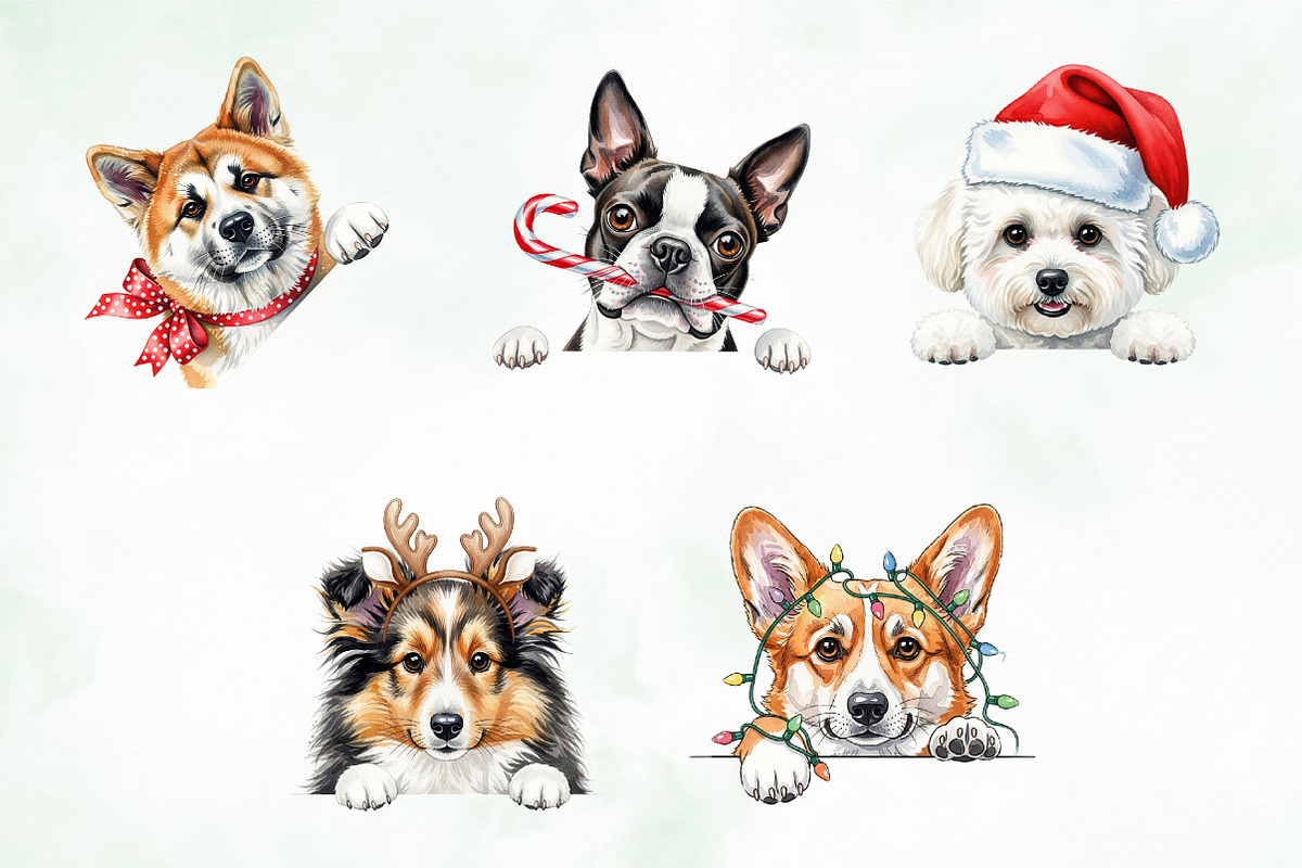 Christmas Peeking Dogs Clipart Png, an Illustration by Creative Art (Photo 7 of 9)