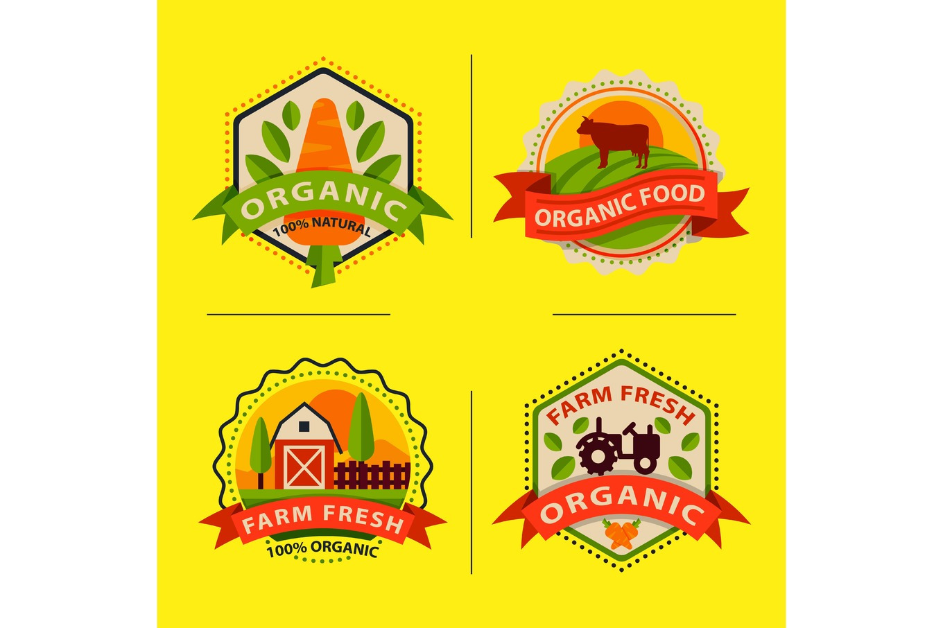 Flat style of bio organic eco healthy food label logo template and ...