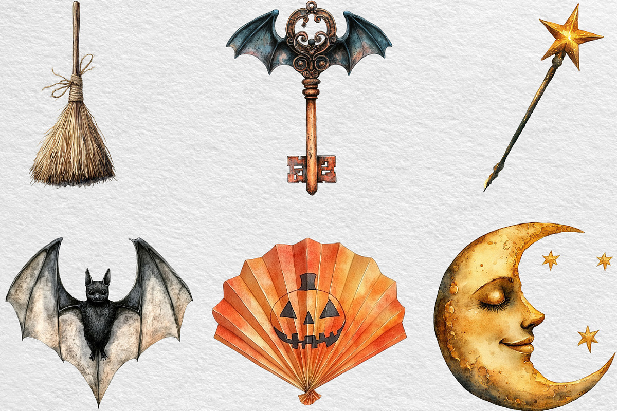 Vintage Halloween Elements Clipart, an Illustration by Black Bird Studio (Photo 4 of 6)