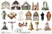 115 watercolour church clip art, an Object Illustration by Poppy Lane Studio (Thumbnail 3 of 11)