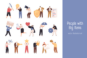 Tiny people with big items set, a Person Illustration by Good Studio
