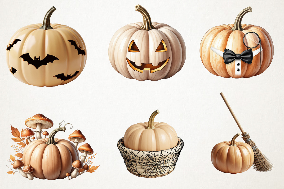 Beige Pumpkins Halloween Clipart, an Illustration by RobertsArt (Photo 3 of 6)