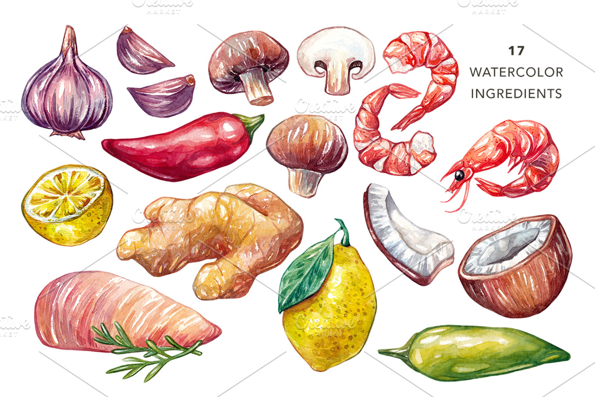 Tom Yum Soup + Ingredients, a Food Illustration by Olga Olmix (Photo 2 of 5)