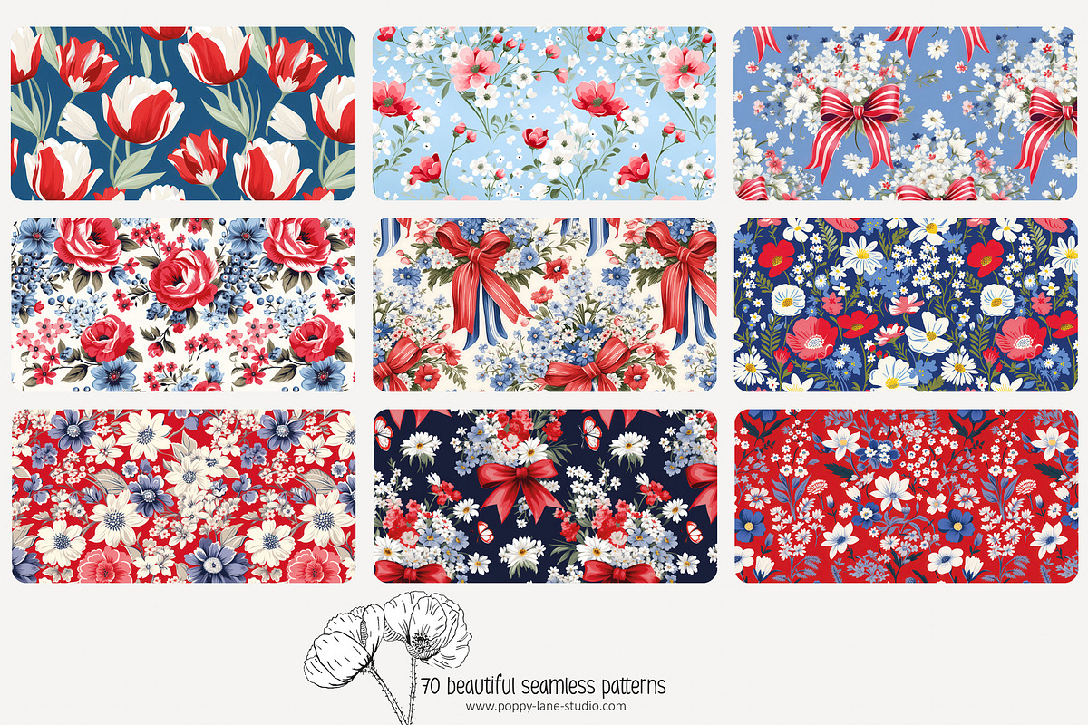 70 red/blue floral seamless pattern, a Pattern Graphic by Poppy Lane Studio (Photo 9 of 10)