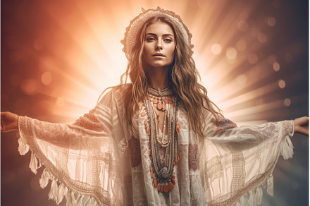 Boho cute woman light. Generate Ai, a Person Photo by Ylivdesign