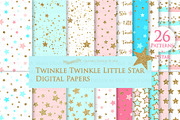 Pink Light Blue Gold Stars, a Texture Illustration by Mia's Graphic Design (Thumbnail 6 of 9)