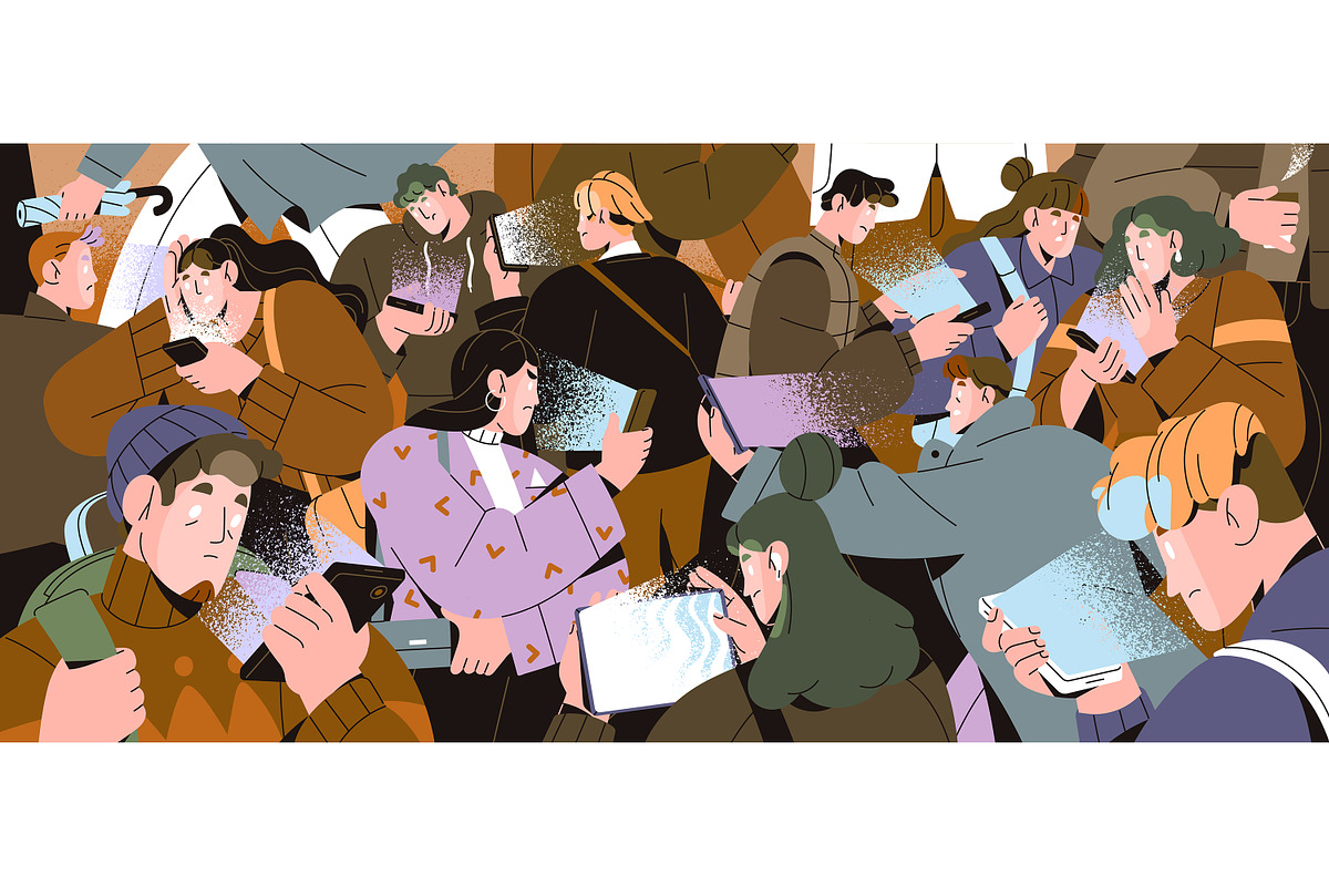 Smartphone addiction concept, banner, a Person Illustration by PaperTrident (Photo 2 of 4)