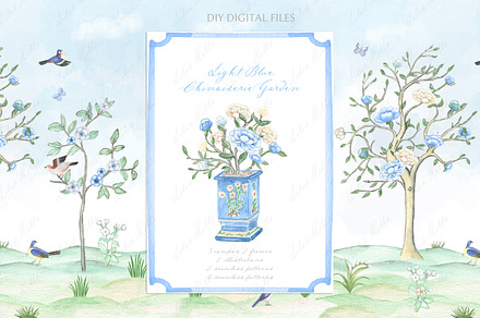 Chinoiserie Garden Toile Light Blue, a Graphic by LABFcreations