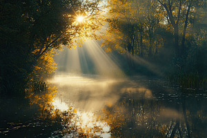 Beautiful lake on sun rays background, a Nature Photo by AlyaAnd