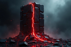 Dark stone tower with red lightning, an Abstract Photo by Artonix
