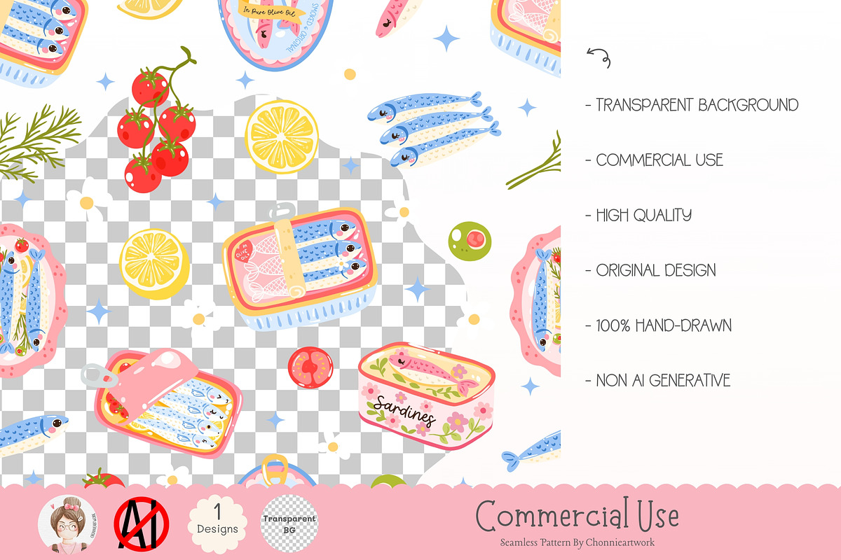 Cute Sardines Seamless Pattern, a Pattern Graphic by Chonnieartwork (Photo 2 of 5)