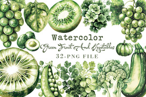 Watercolor Green Fruit And Vegetable, an Illustration by Libby Wishes