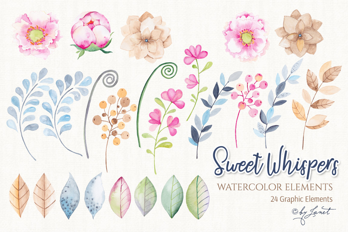 Sweet Whispers - watercolor elements, an Illustration by helloPAPER (Photo 3 of 3)