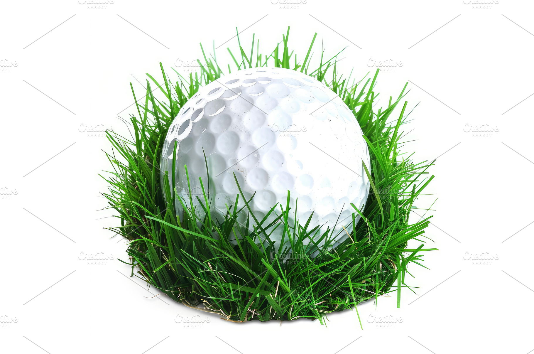 Golf ball resting in tall green, a Sports & Recreation Photo by Ylivdesign