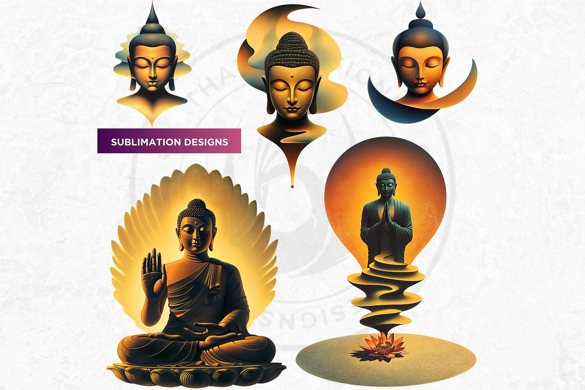 Modern Golden Buddha Clipart Set, a Decorative Illustration by ThatsDesignArt (Photo 3 of 10)