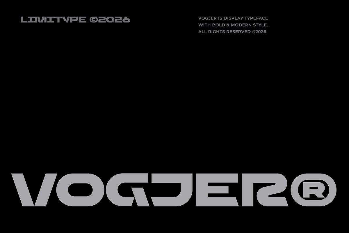 Vogjer - Bold Futuristic Font, a Sans Serif Font by limitype (Photo 1 of 14)