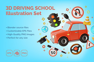 3d Driving  School Illustration Set, a 3D by 35lab