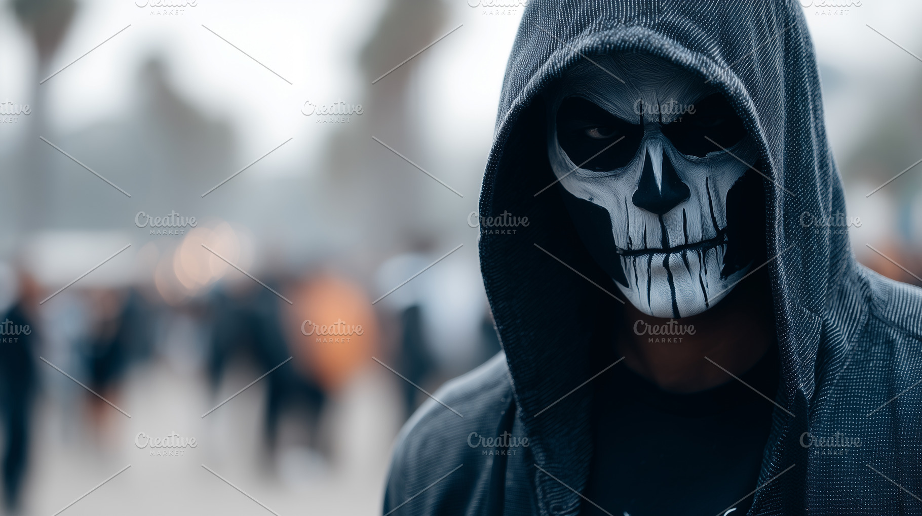 Person in scary skull face paint and, a Holiday Photo by MistyDay