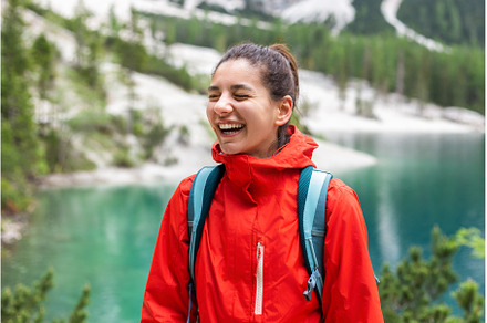 Portrait of delightful hiker woman, a Sports & Recreation Photo by AD Stock Images