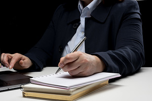 A visualization of an office layout, where a hand in a business, a Person Photo by ndanko