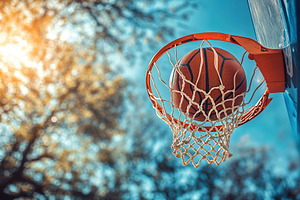 Basketball hoop with ball on outdoor playground, a Sports & Recreation Photo by AlyaAnd