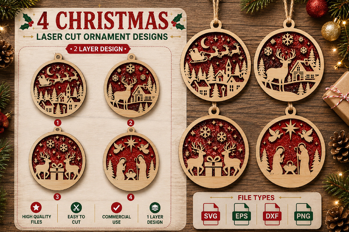 Christmas Laser Cut Ornament SVG, an Object Graphic by Layerology (Photo 3 of 3)