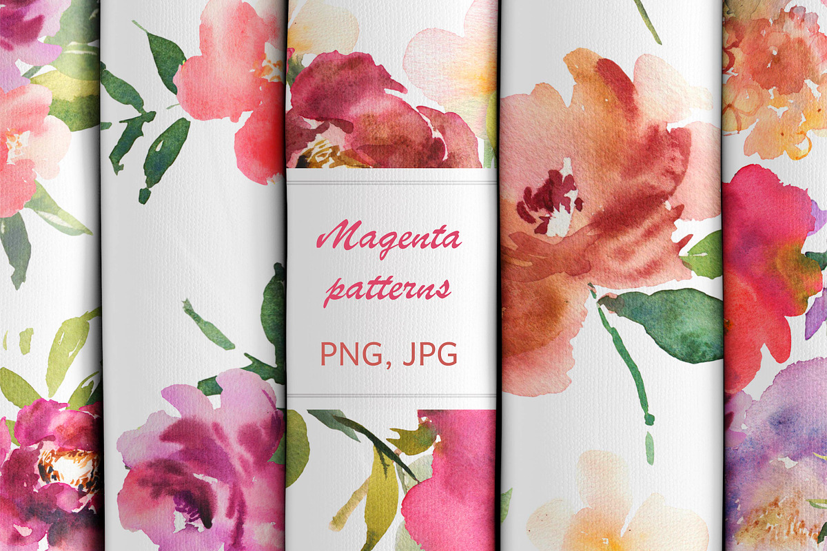 Magenta patterns in watercolor, a Pattern Graphic by Julycolor (Photo 1 of 3)