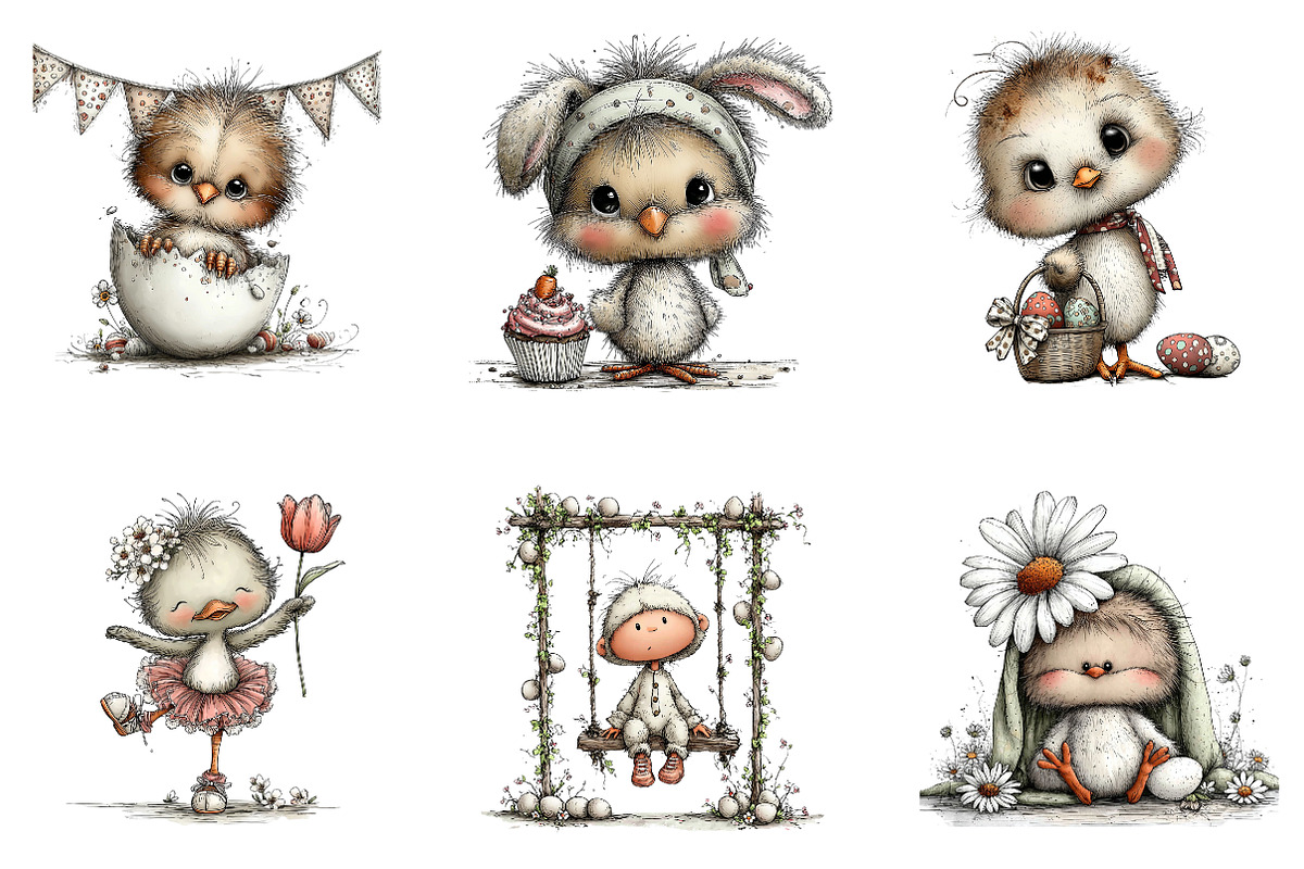 Whimsical Easter Chick Clipart, an Illustration by CreationArt (Photo 6 of 6)