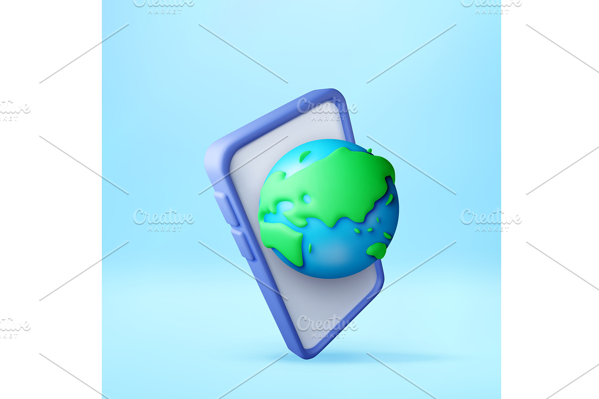 Smartphone with 3d globe floating, a Technology Illustration by Abscent