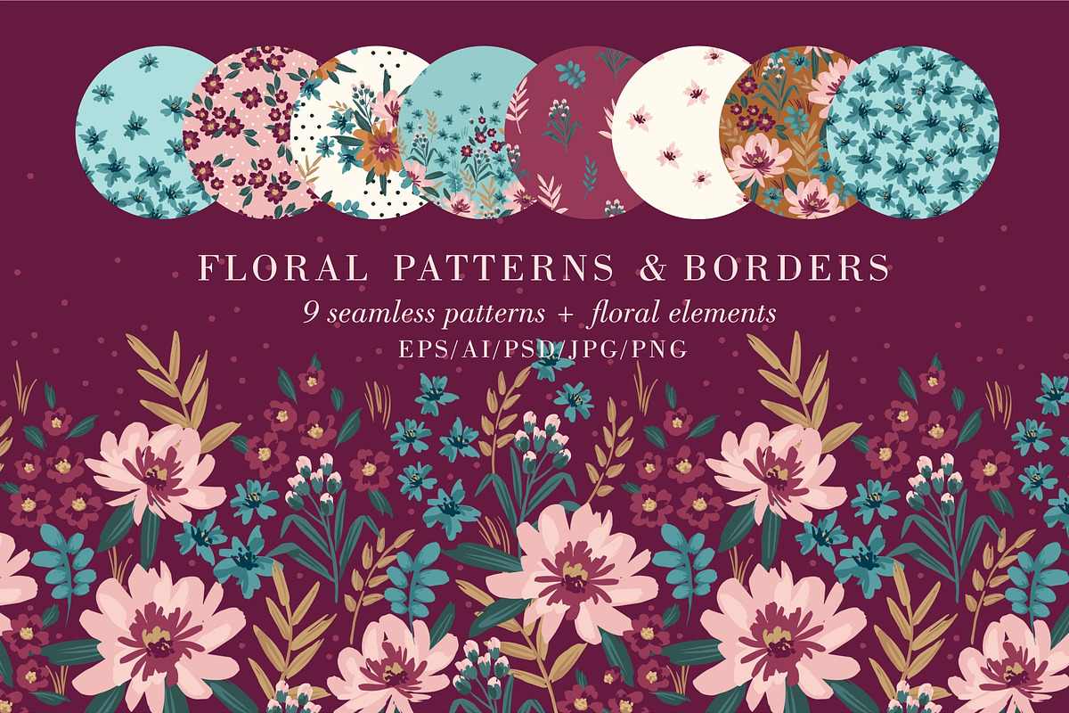Floral Patterns & Borders, a Pattern Graphic by Nadia Grapes (Photo 1 of 8)
