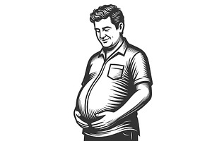 Smiling Pregnant Man engraving, a Person Illustration by AlexArt