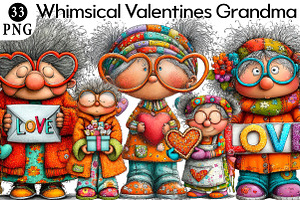 Whimsical Valentines Grandma Clipart, an Illustration by Daily.Designs