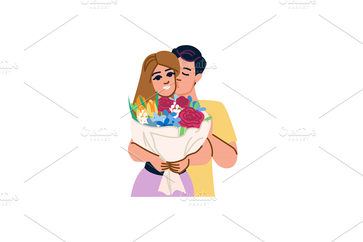 Romantic couple kissing and holding, a Person Illustration by pikepicture