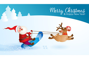 Santa snowboarding with Reindeer, an Object Illustration by Valenty