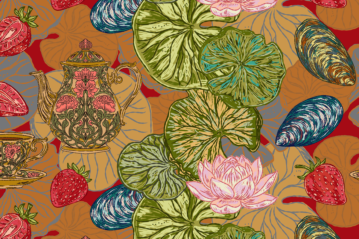 Lotus Garden Vintage Vector, a Pattern Graphic by NayaChu (Photo 9 of 9)