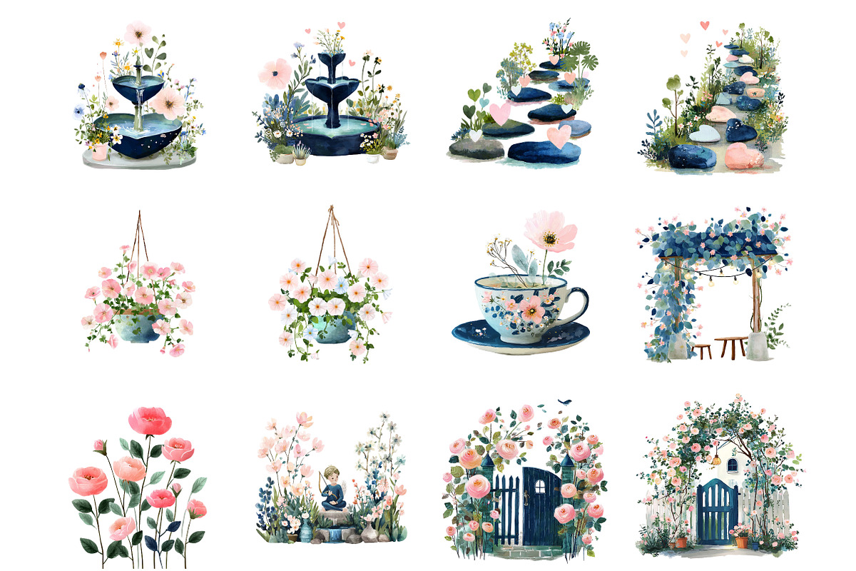 Valentine Garden Watercolor Clipart, an Illustration by DreamArtGraphic (Photo 4 of 4)