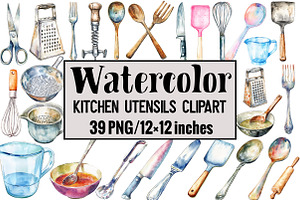 Kitchen Utensils Clipart, an Illustration by Design Market