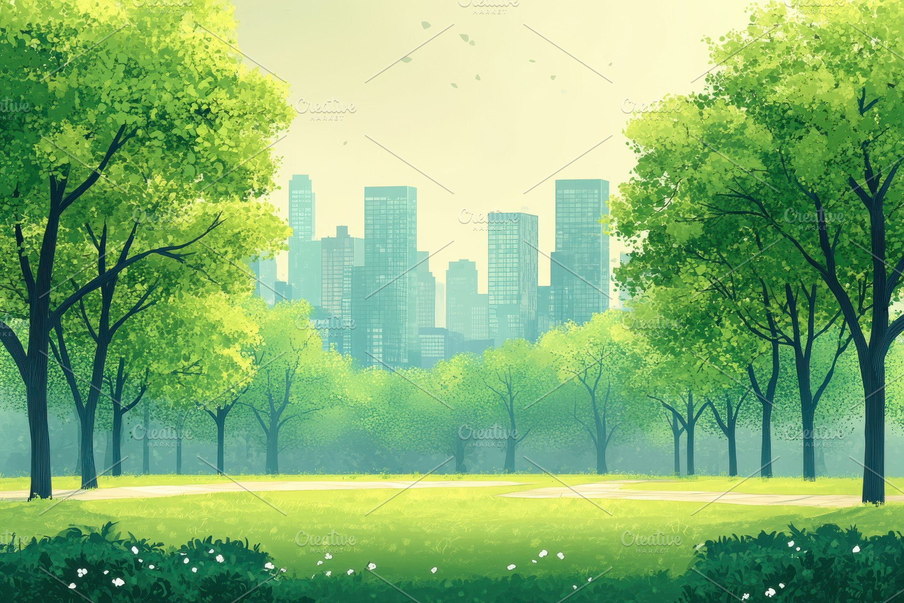 Cityscape Park Green Trees Lush Natu, a Photo by Pixeness Studio