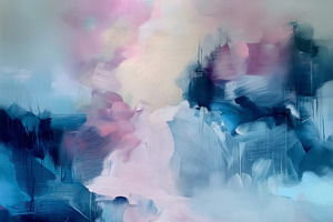 Abstract painting creating a captivating fusion of blue, pink, a, a Decorative Illustration by Studio ANNA