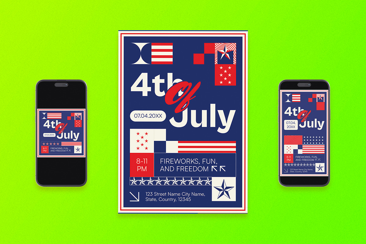 Geo Minimalism 4th of July Flyer Set, a Flyer Template by Aiyari Graphic (Photo 1 of 3)