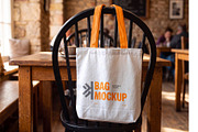 Canvas Tote Bag Mockup on Chair, a Merchandise Mockup by graphypix (Thumbnail 1 of 4)
