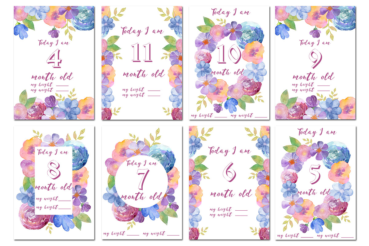 Baby Milestone Cards, flowers, a Card Template by fiolika (Photo 3 of 6)