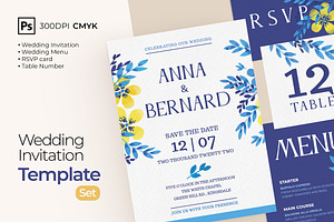 Yellow Blue Flower Wedding Template
