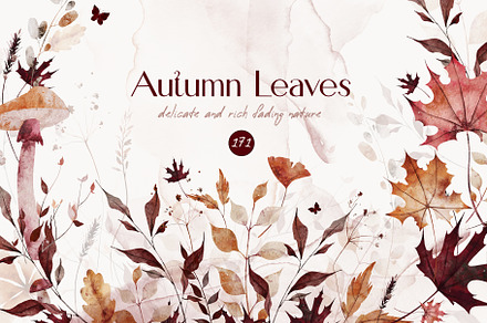 Autumn leaves texture watercolor set