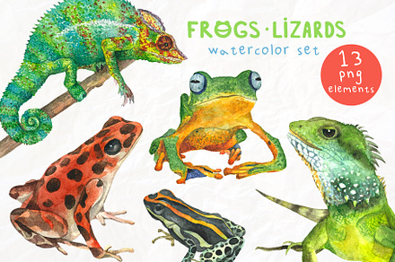 Frogs&lizards.Watercolor set