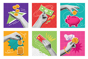 Halftone money collage. Mixed media, a Finance Illustration by winwin.art